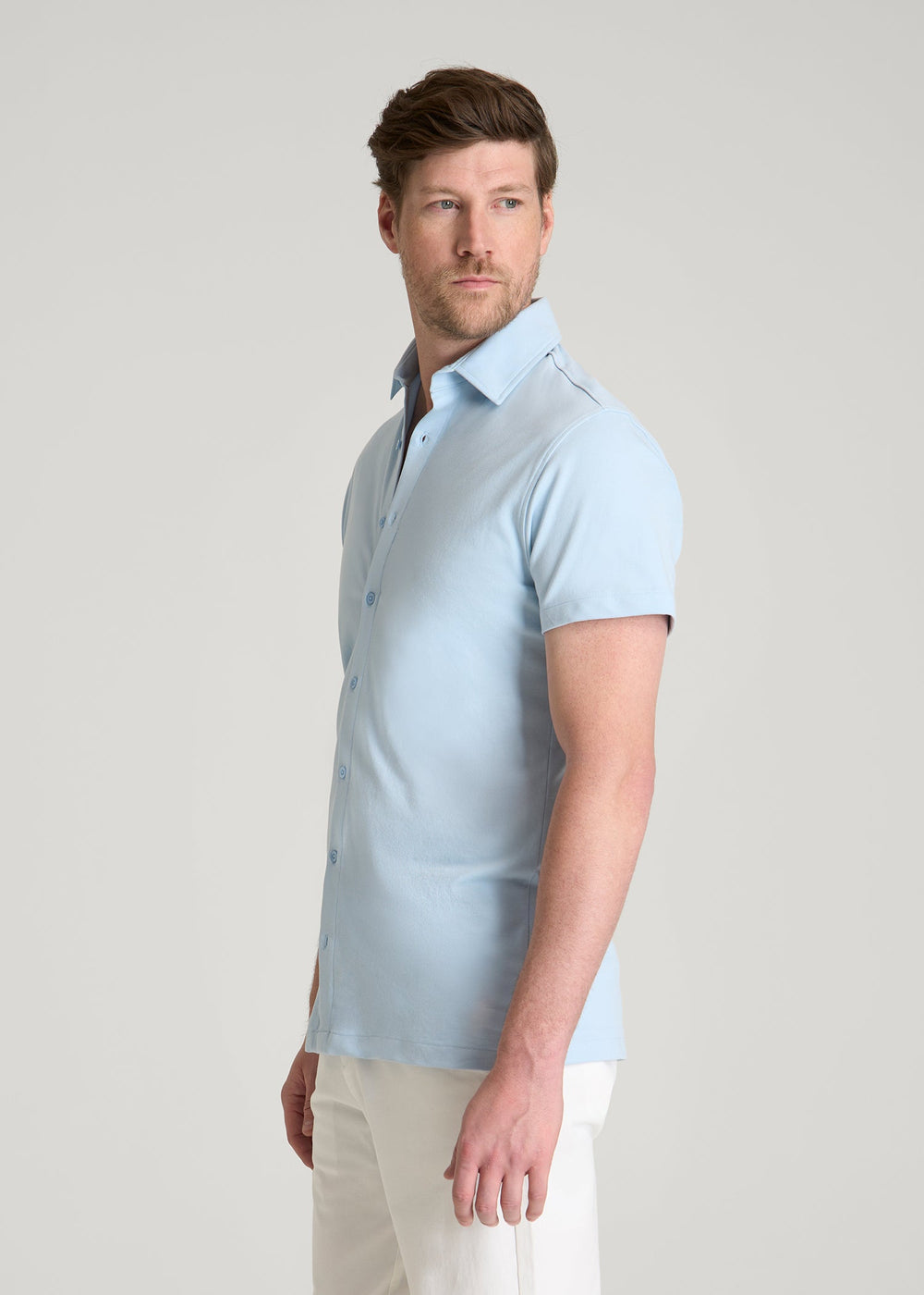 American Tall Outlet | Pique Knit Stretch Short Sleeve Shirt for Tall Men in Ice Blue
