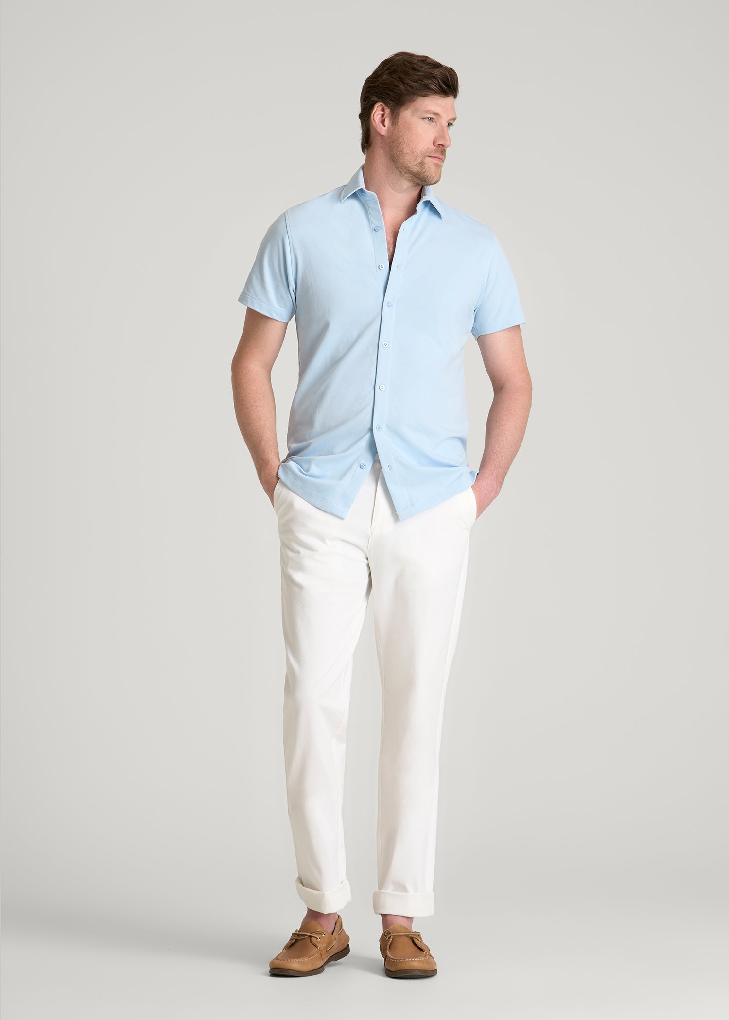 American Tall Outlet | Pique Knit Stretch Short Sleeve Shirt for Tall Men in Ice Blue
