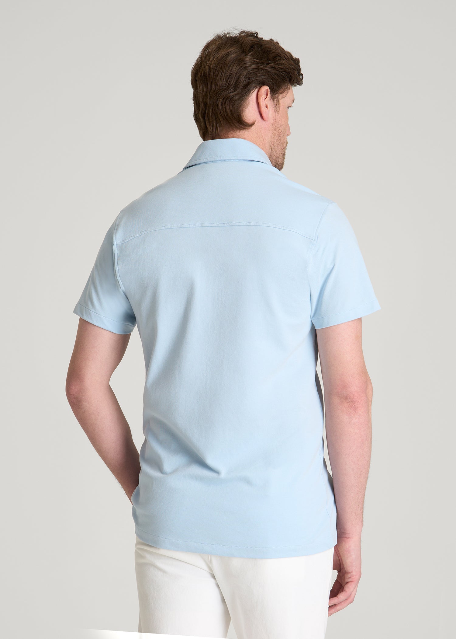 American Tall Outlet | Pique Knit Stretch Short Sleeve Shirt for Tall Men in Ice Blue