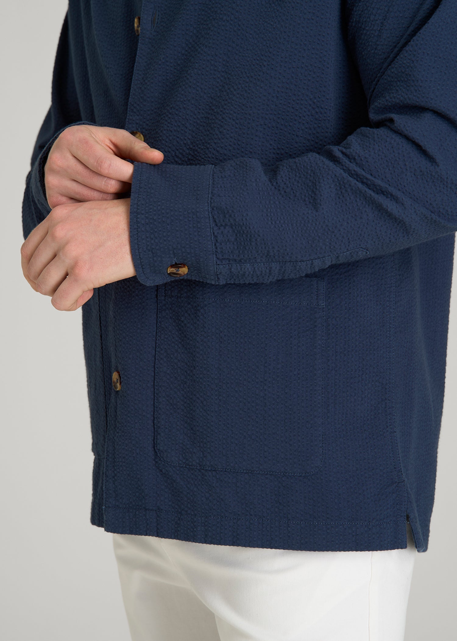American Tall For Sale | Seersucker Overshirt for Tall Men in Navy Blue