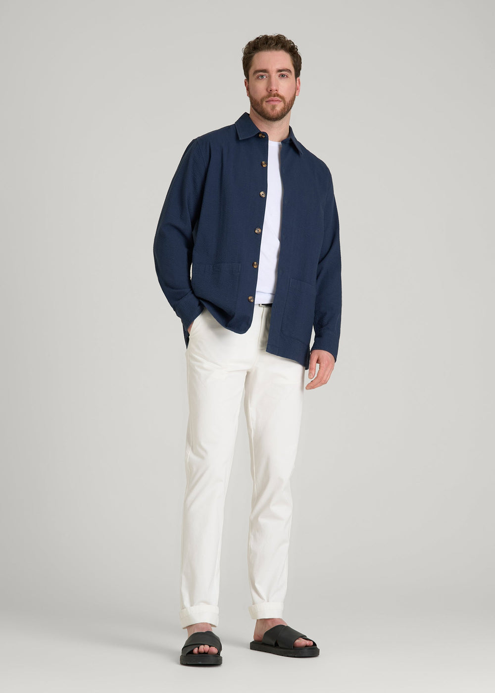American Tall For Sale | Seersucker Overshirt for Tall Men in Navy Blue