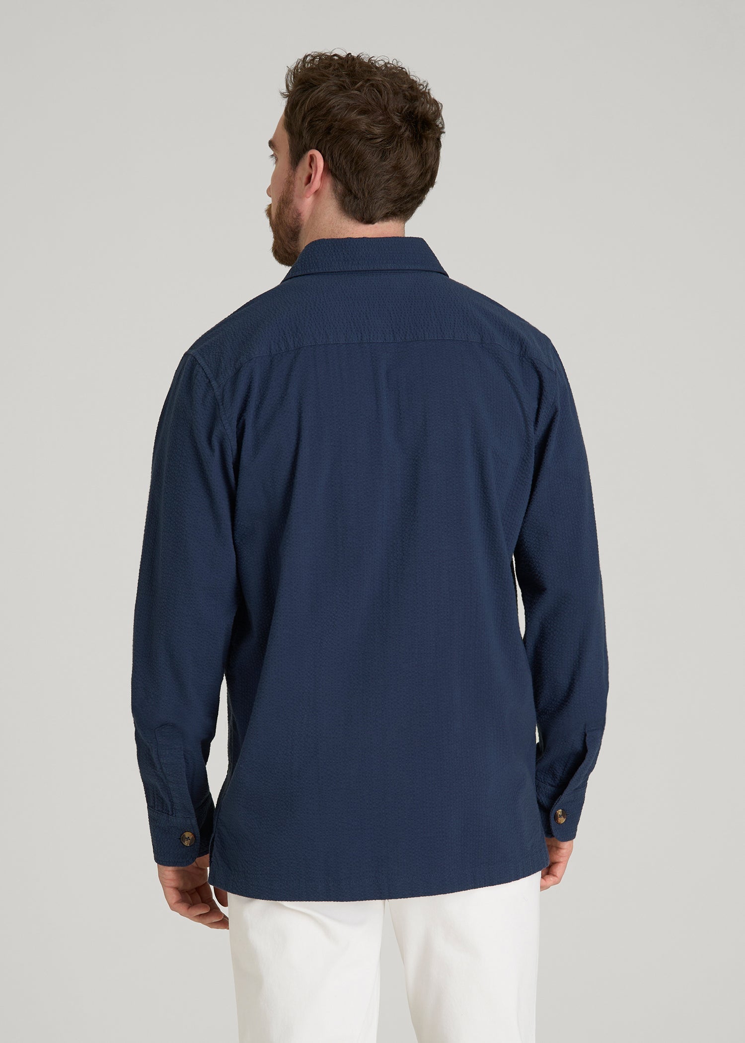 American Tall For Sale | Seersucker Overshirt for Tall Men in Navy Blue