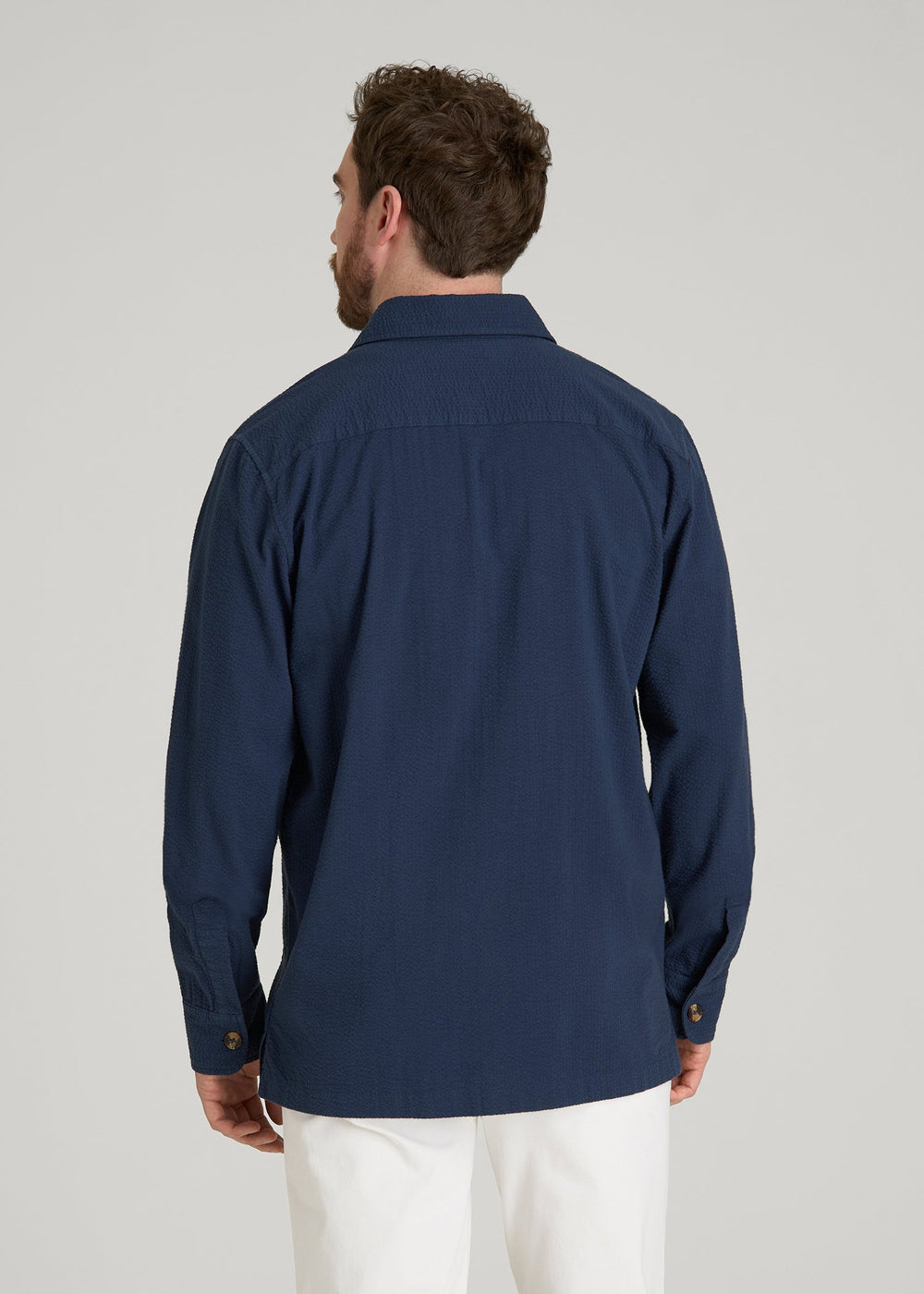 American Tall For Sale | Seersucker Overshirt for Tall Men in Navy Blue
