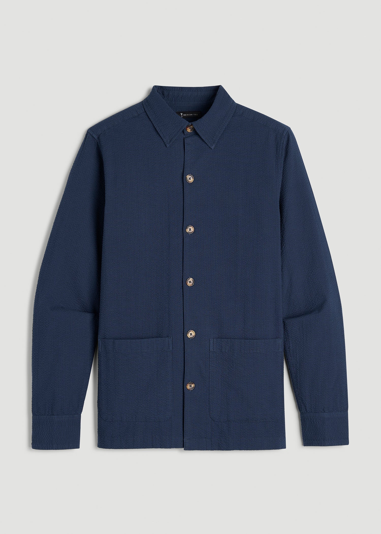 American Tall For Sale | Seersucker Overshirt for Tall Men in Navy Blue