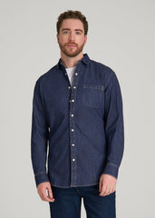 American Tall Online Shop | Classic Stretch Denim Shirt for Tall Men in Deep Indigo