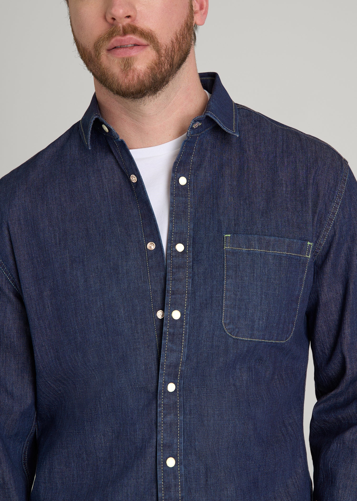 American Tall Online Shop | Classic Stretch Denim Shirt for Tall Men in Deep Indigo