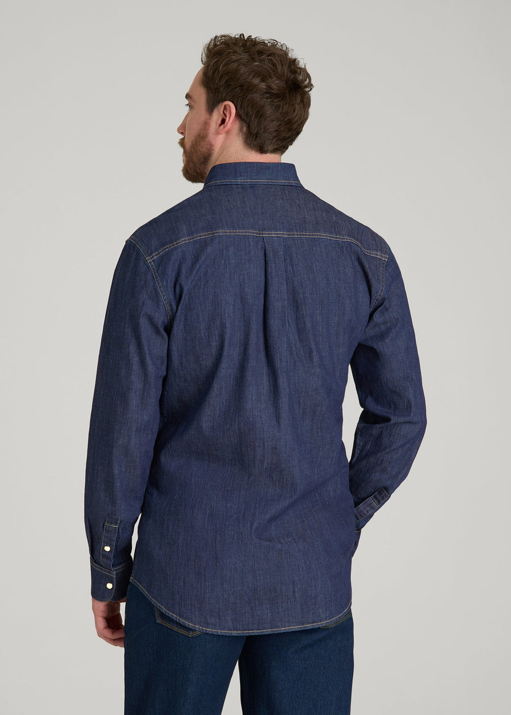 American Tall Online Shop | Classic Stretch Denim Shirt for Tall Men in Deep Indigo