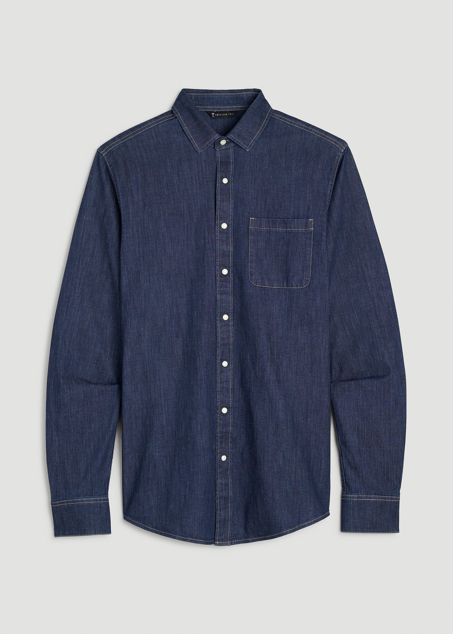 American Tall Online Shop | Classic Stretch Denim Shirt for Tall Men in Deep Indigo