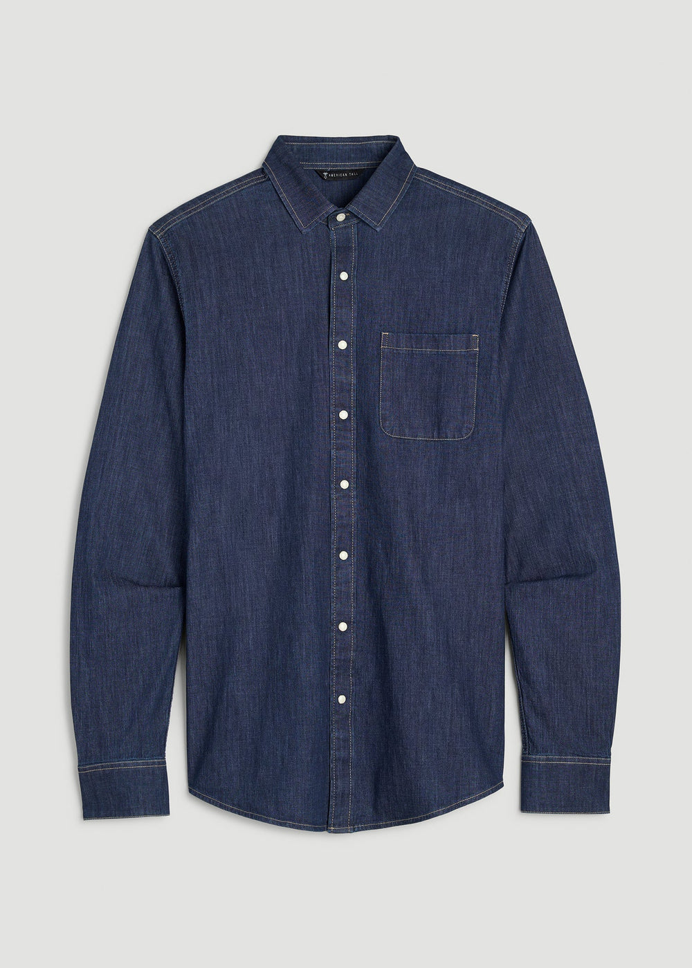 American Tall Online Shop | Classic Stretch Denim Shirt for Tall Men in Deep Indigo