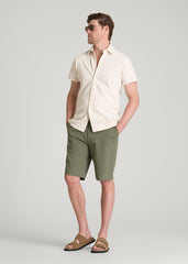 American Tall Discount | Pique Knit Stretch Short Sleeve Shirt for Tall Men in White Sand