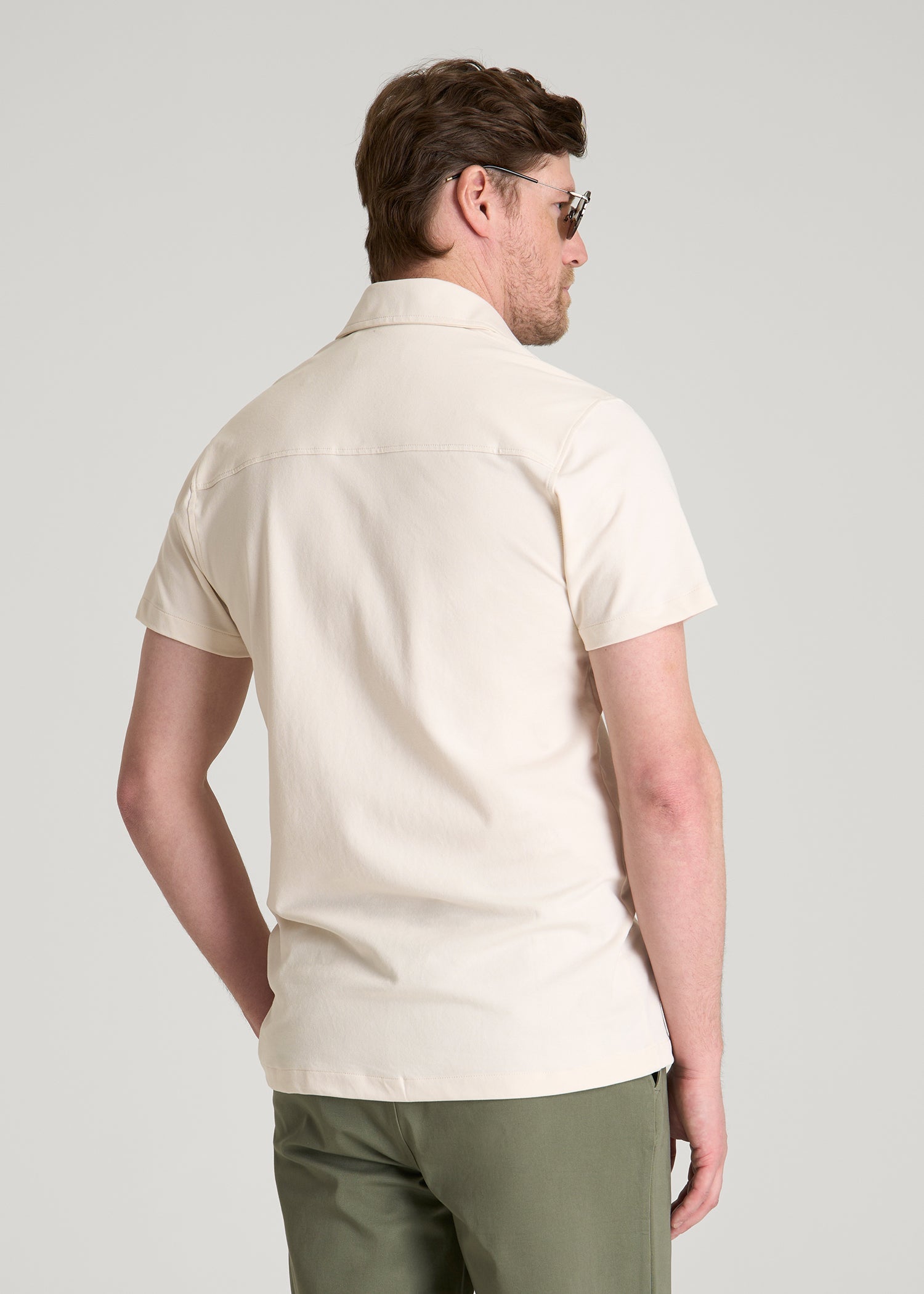 American Tall Discount | Pique Knit Stretch Short Sleeve Shirt for Tall Men in White Sand