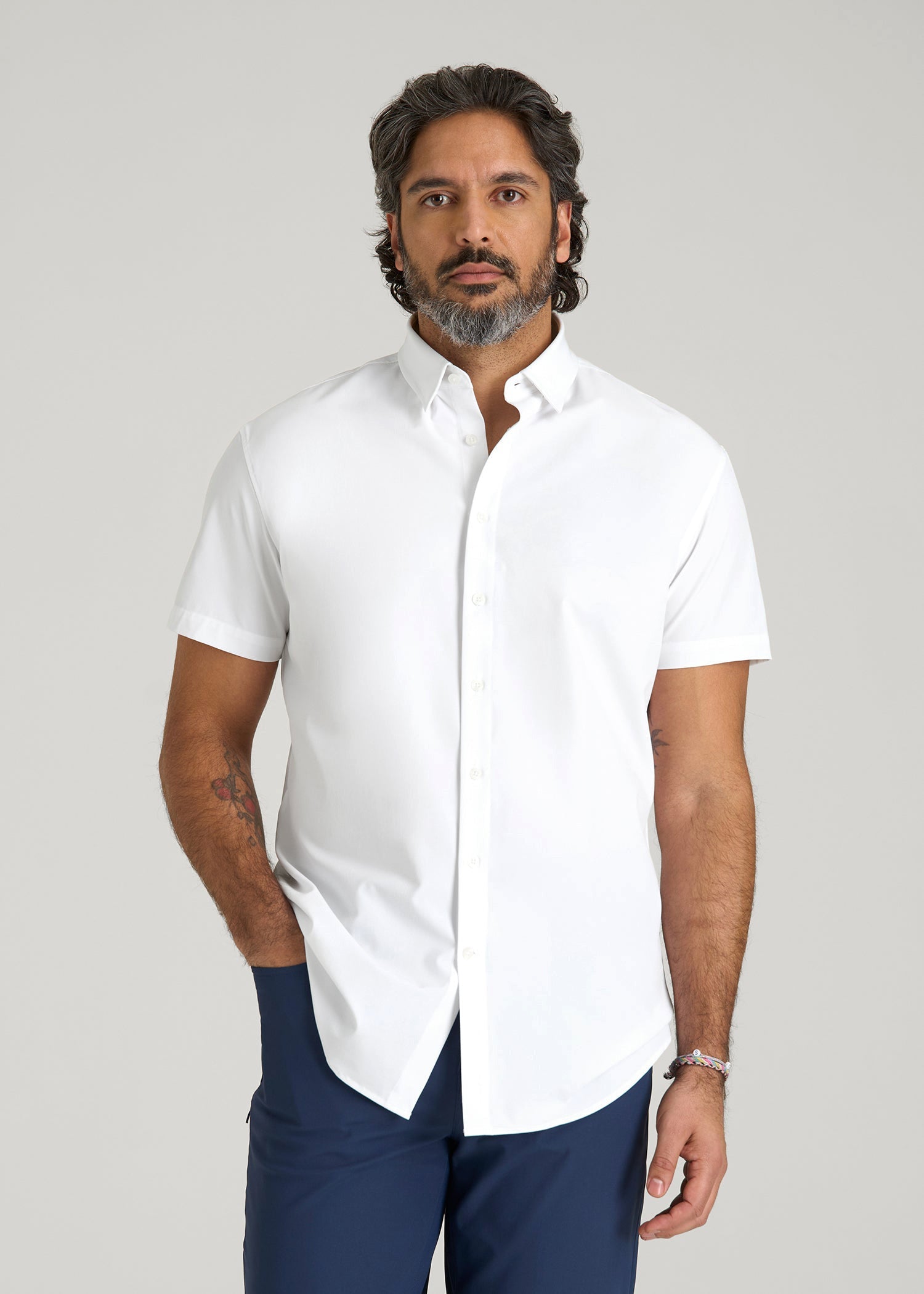 American Tall Online | Short Sleeve Traveler Stretch Button Shirt for Tall Men in Bright White