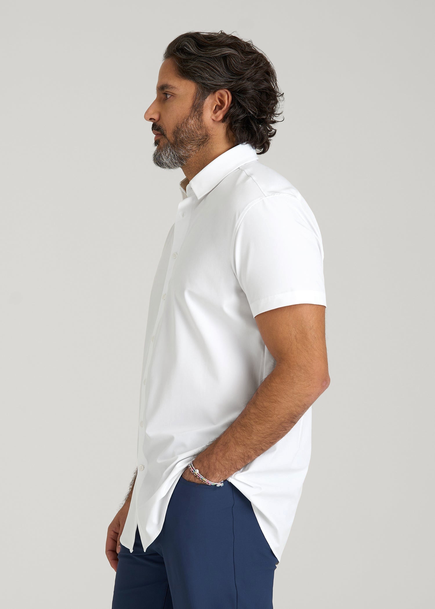 American Tall Online | Short Sleeve Traveler Stretch Button Shirt for Tall Men in Bright White