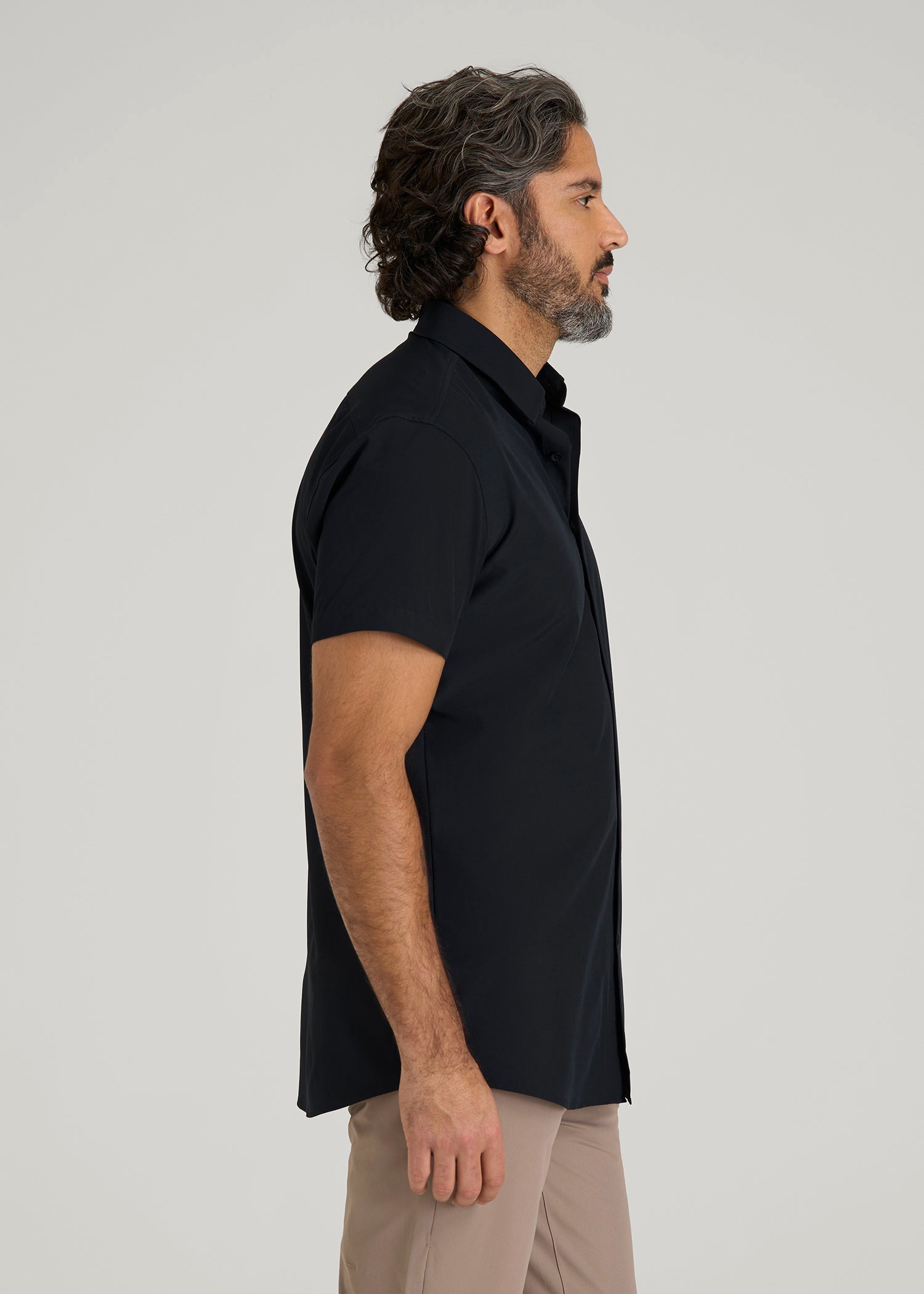 American Tall Sale | Short Sleeve Traveler Stretch Button Shirt for Tall Men in Black