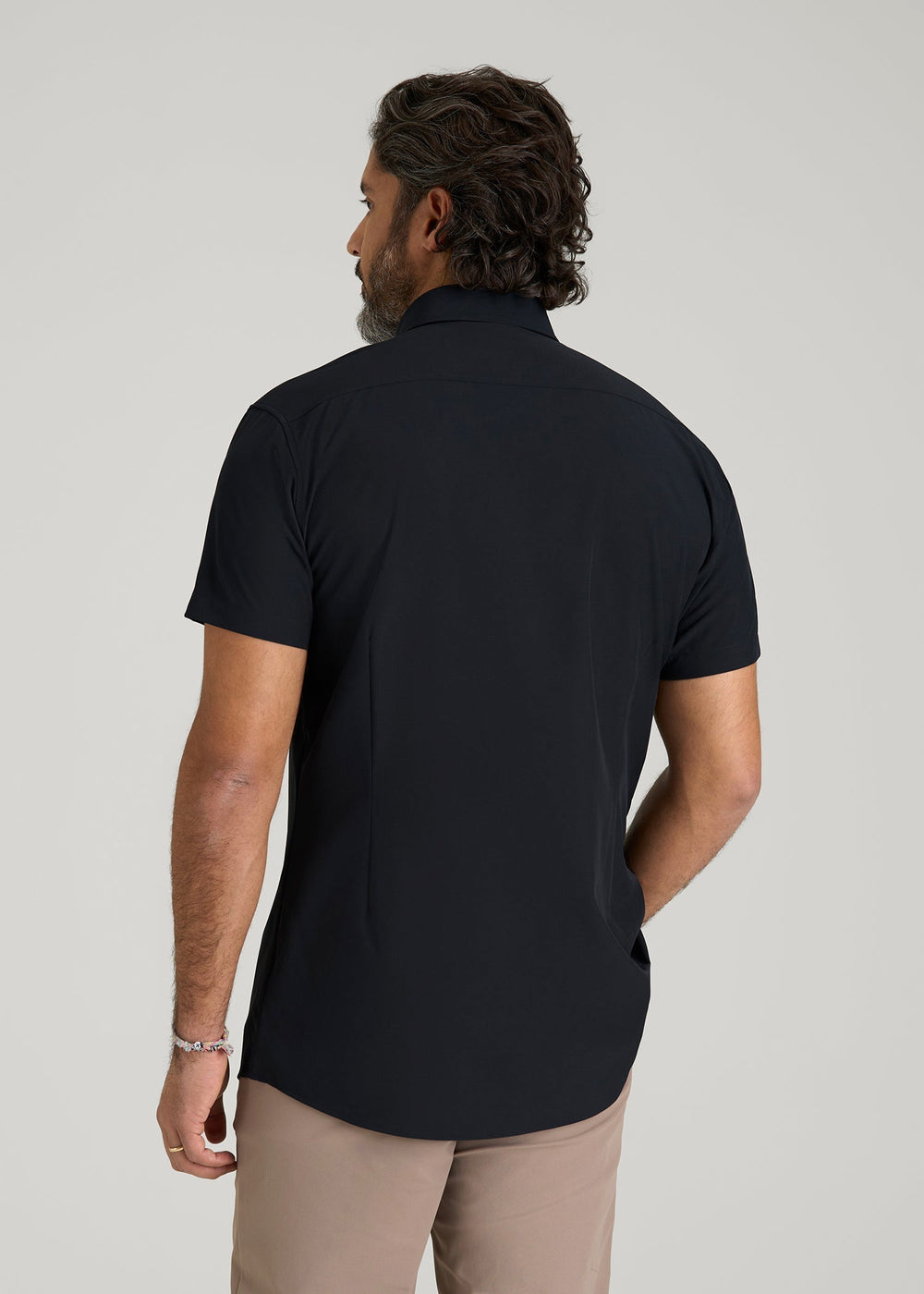 American Tall Sale | Short Sleeve Traveler Stretch Button Shirt for Tall Men in Black