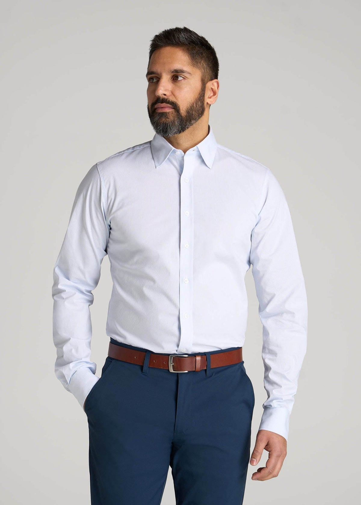 American Tall Outlet | Oskar Easy Care Dress Shirt for Tall Men in Blue Mini Stripe