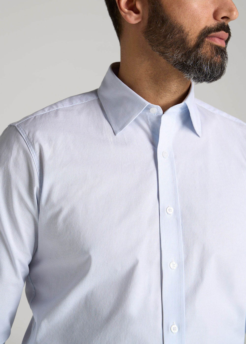 American Tall Outlet | Oskar Easy Care Dress Shirt for Tall Men in Blue Mini Stripe