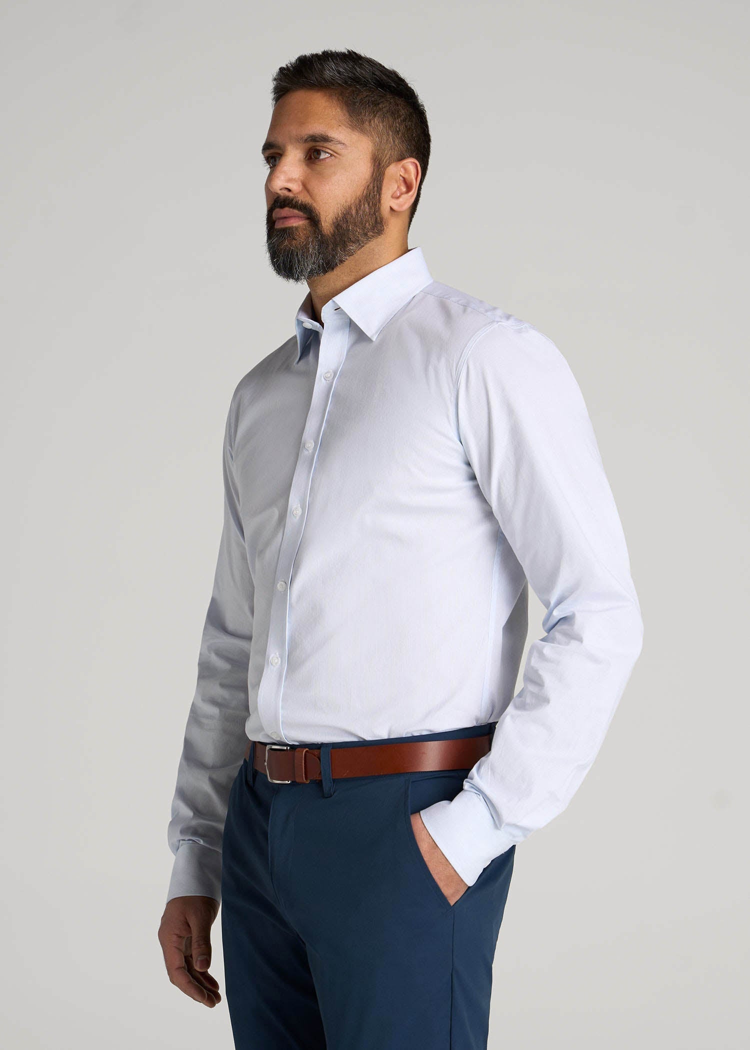 American Tall Outlet | Oskar Easy Care Dress Shirt for Tall Men in Blue Mini Stripe