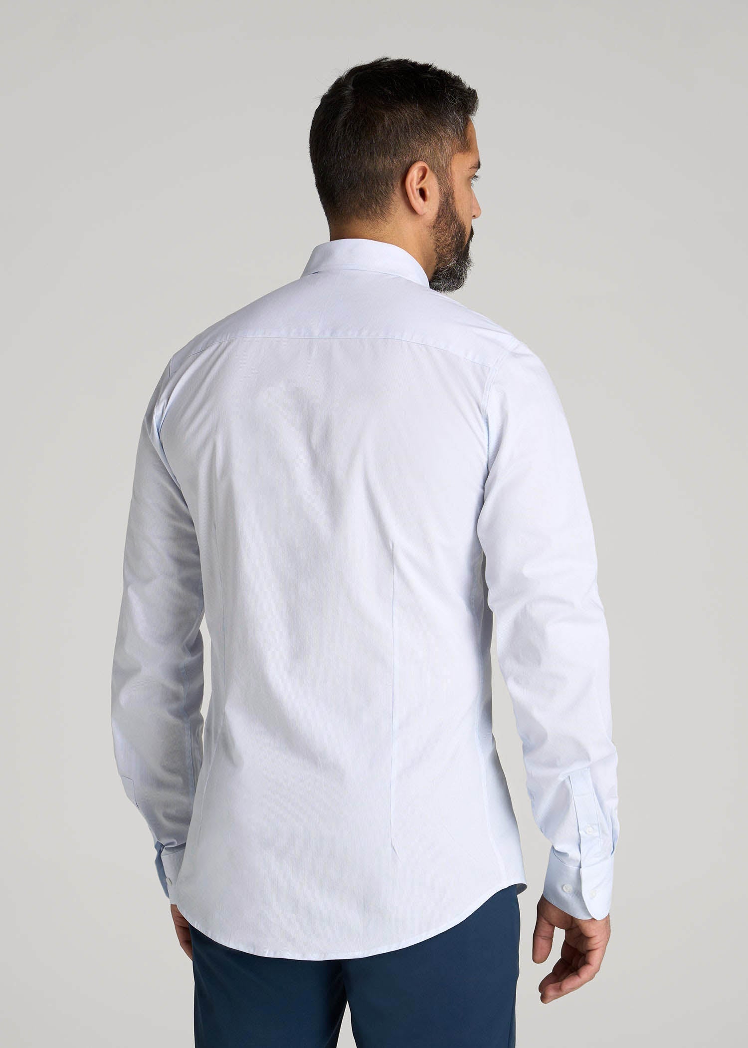 American Tall Outlet | Oskar Easy Care Dress Shirt for Tall Men in Blue Mini Stripe