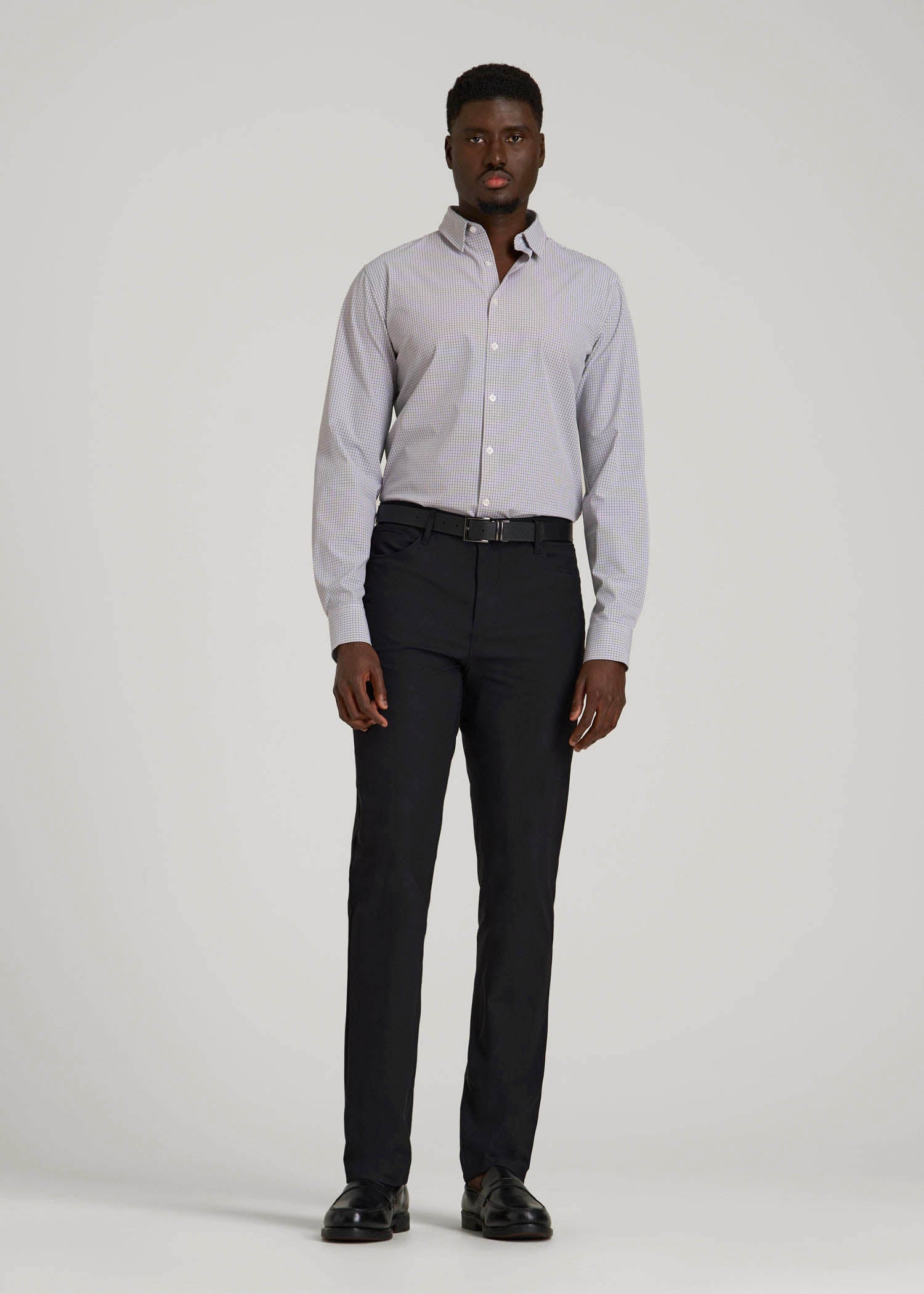American Tall Discount | Traveler Stretch Dress Shirt in Grey Mini Plaid