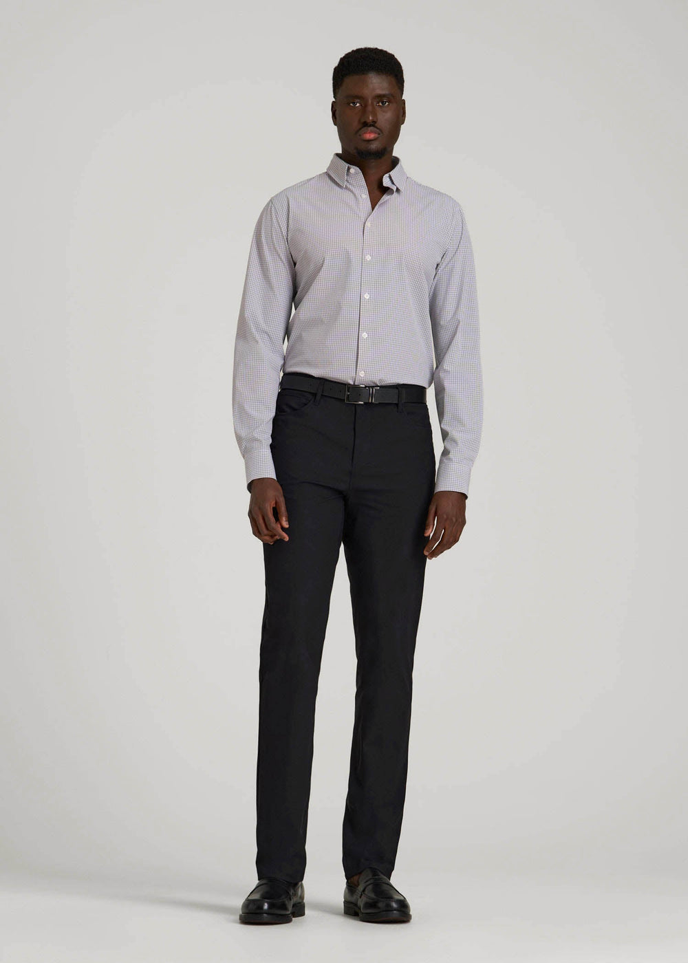 American Tall Discount | Traveler Stretch Dress Shirt in Grey Mini Plaid