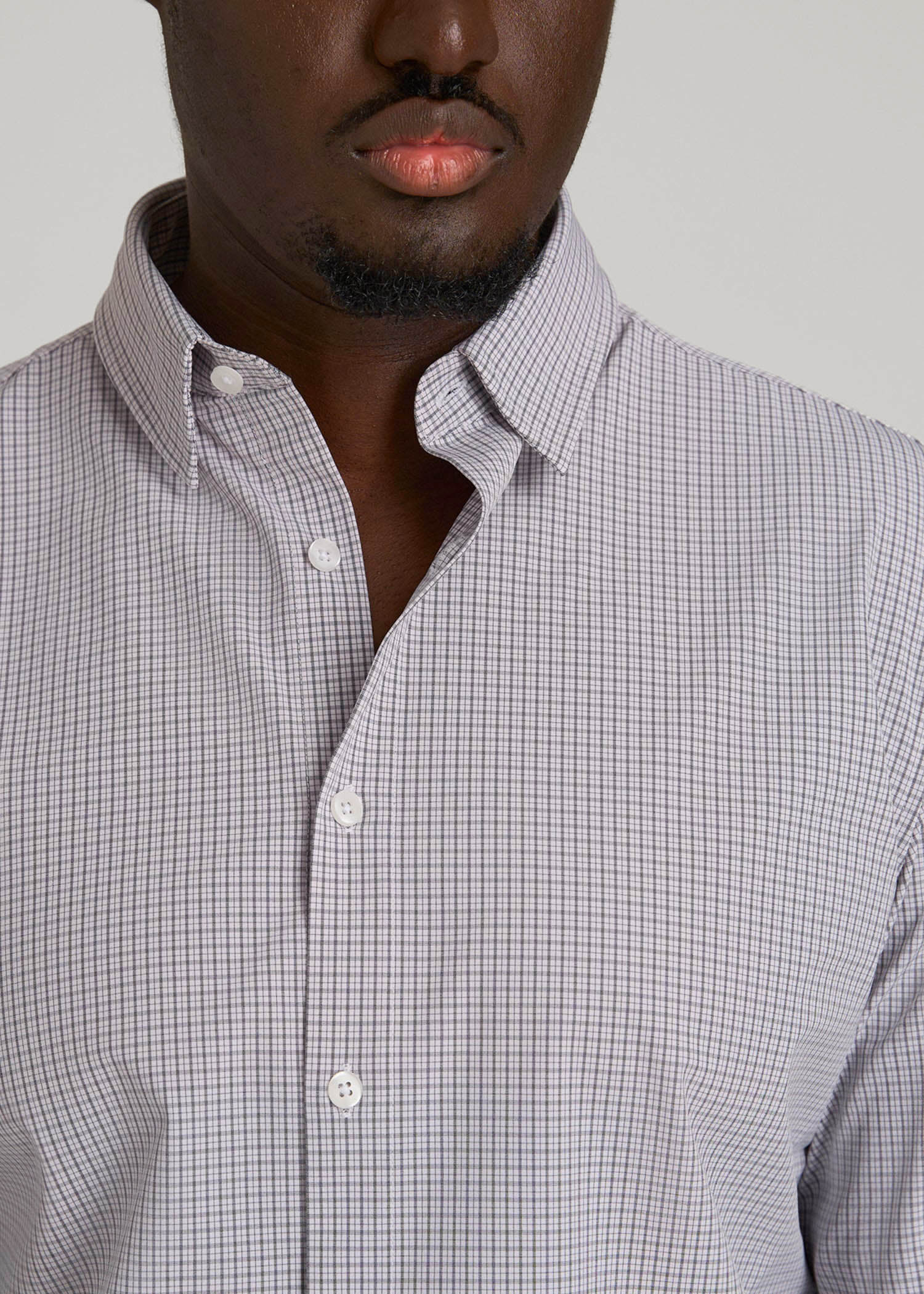 American Tall Discount | Traveler Stretch Dress Shirt in Grey Mini Plaid