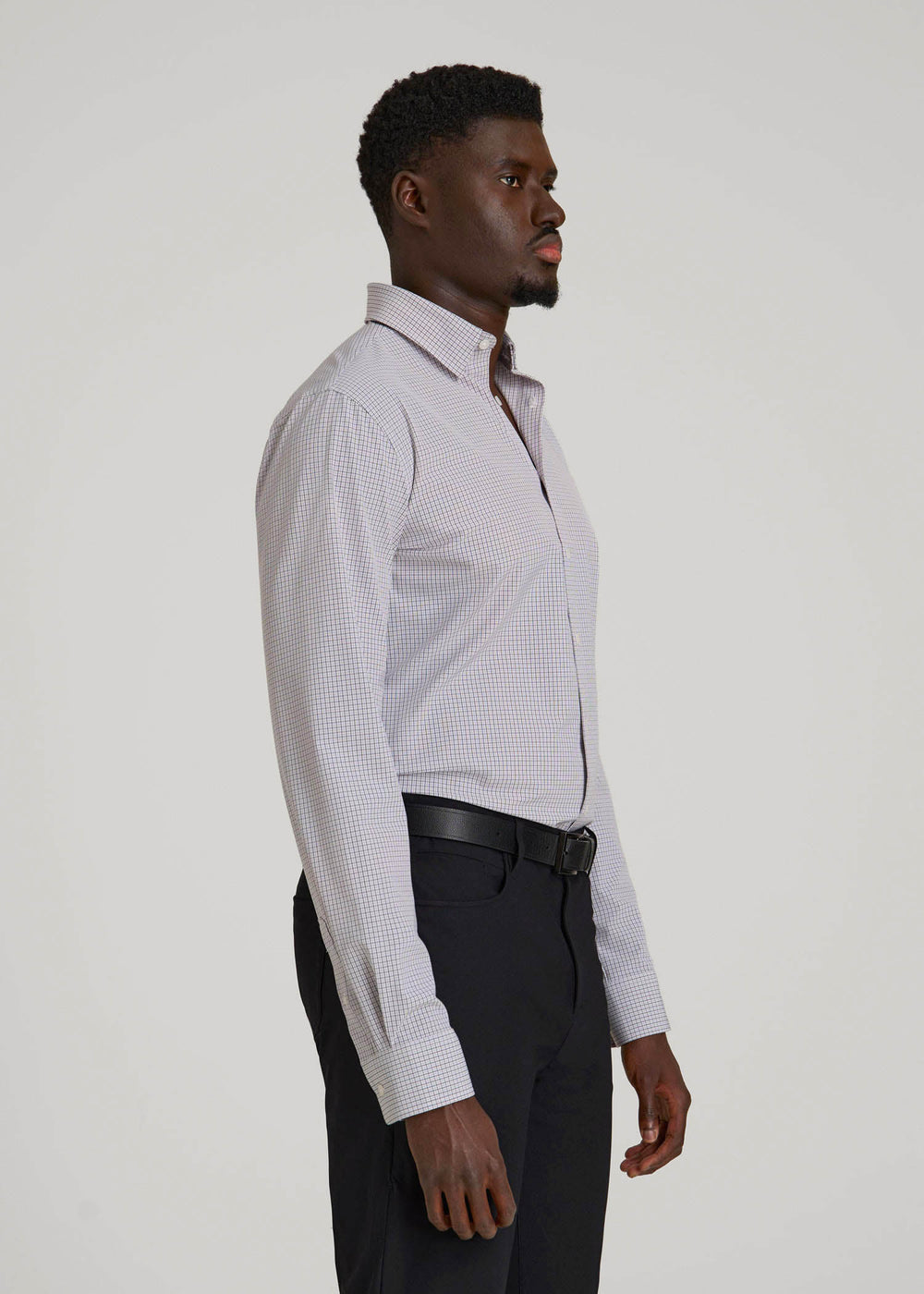 American Tall Discount | Traveler Stretch Dress Shirt in Grey Mini Plaid