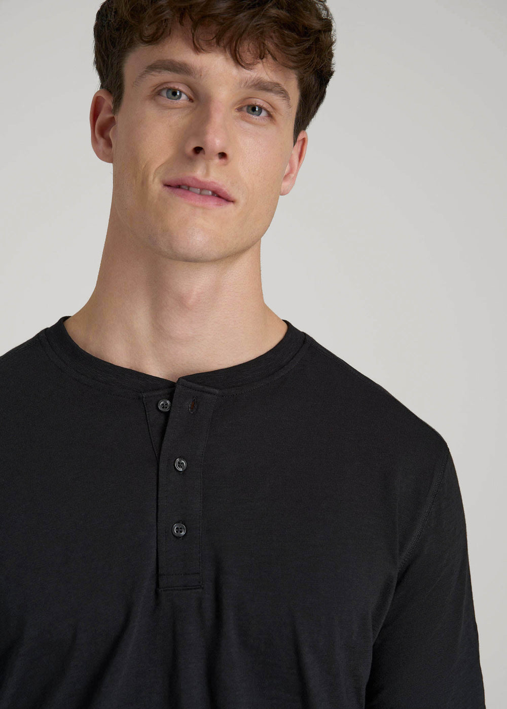 American Tall Online Shop | Three-Button Long Sleeve Slub Henley for Tall Men in Black