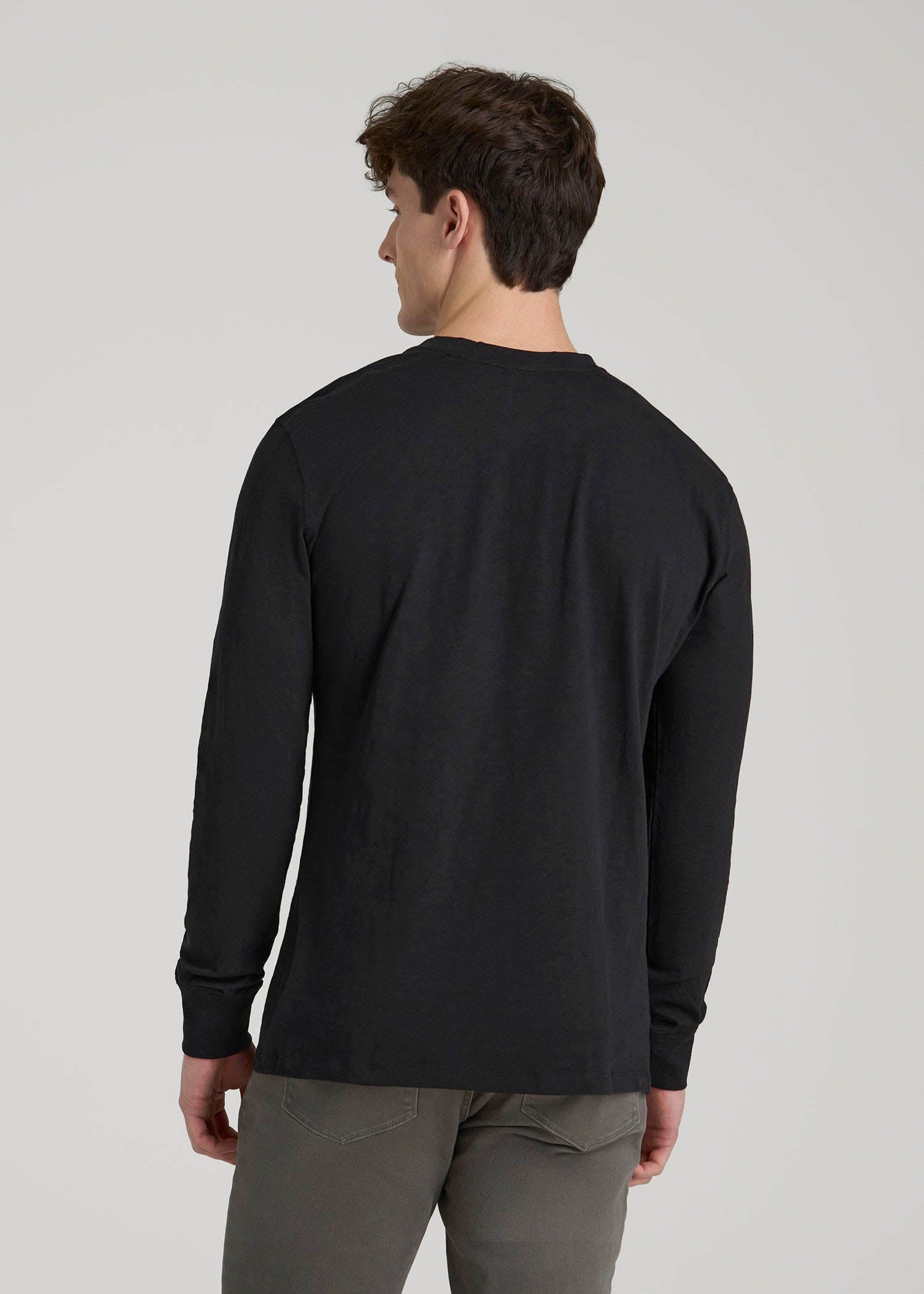 American Tall Online Shop | Three-Button Long Sleeve Slub Henley for Tall Men in Black