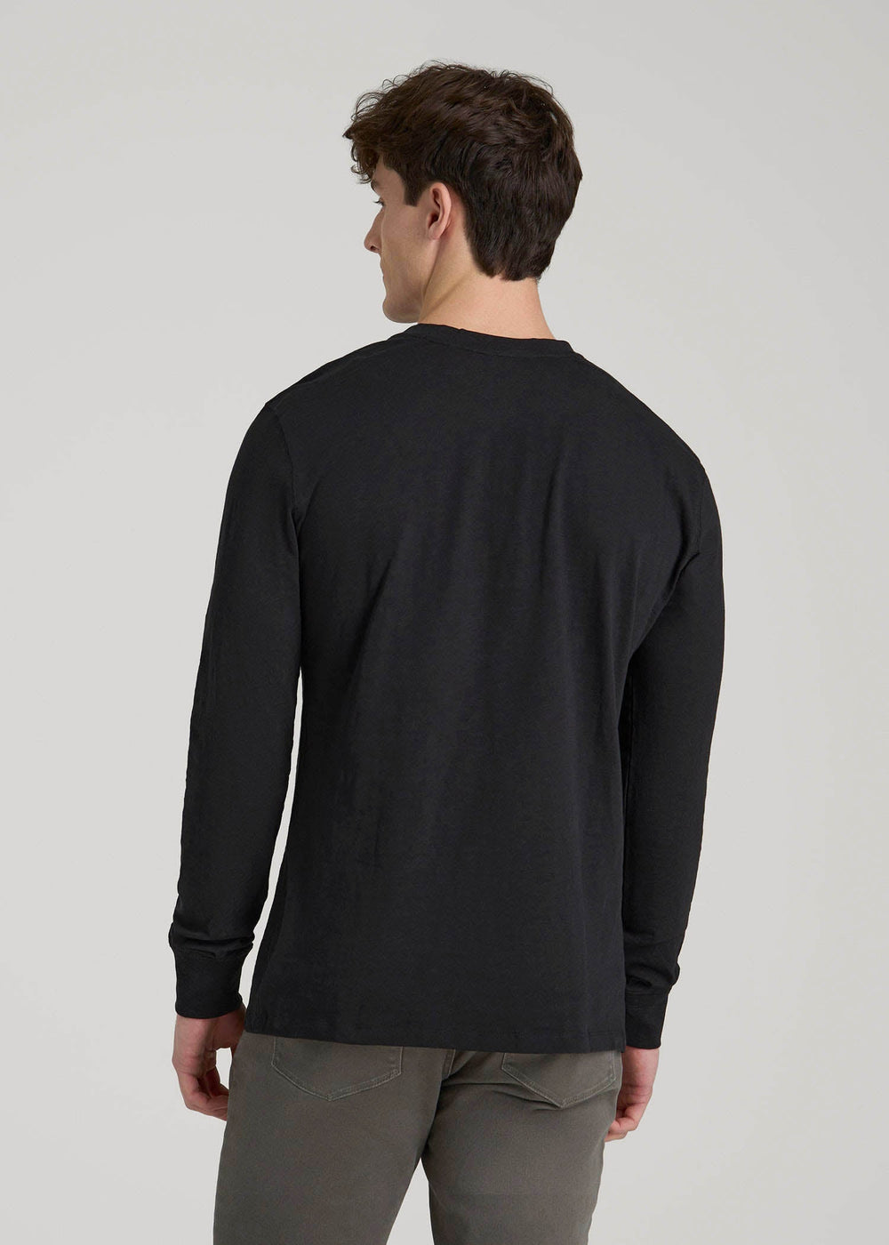 American Tall Online Shop | Three-Button Long Sleeve Slub Henley for Tall Men in Black