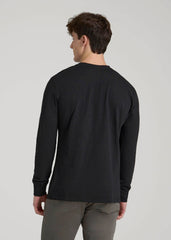 American Tall Online Shop | Three-Button Long Sleeve Slub Henley for Tall Men in Black