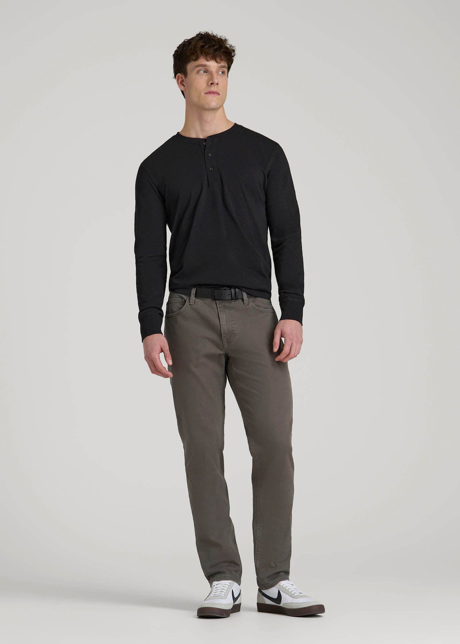 American Tall Online Shop | Three-Button Long Sleeve Slub Henley for Tall Men in Black