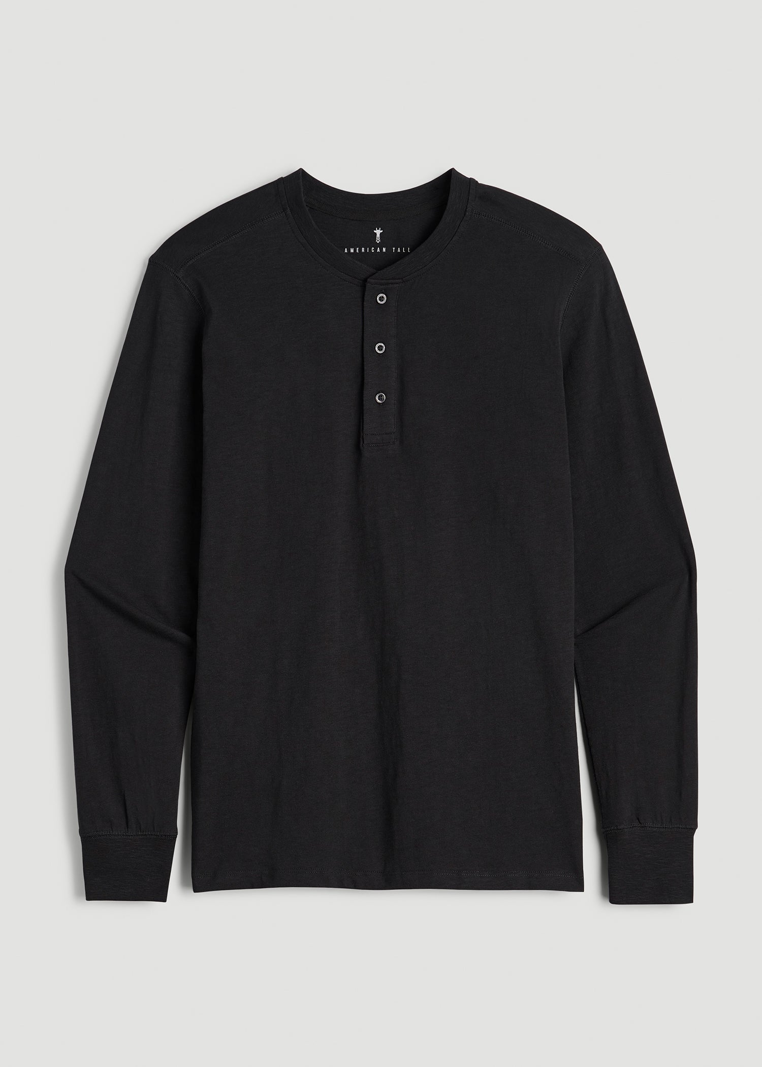 American Tall Online Shop | Three-Button Long Sleeve Slub Henley for Tall Men in Black