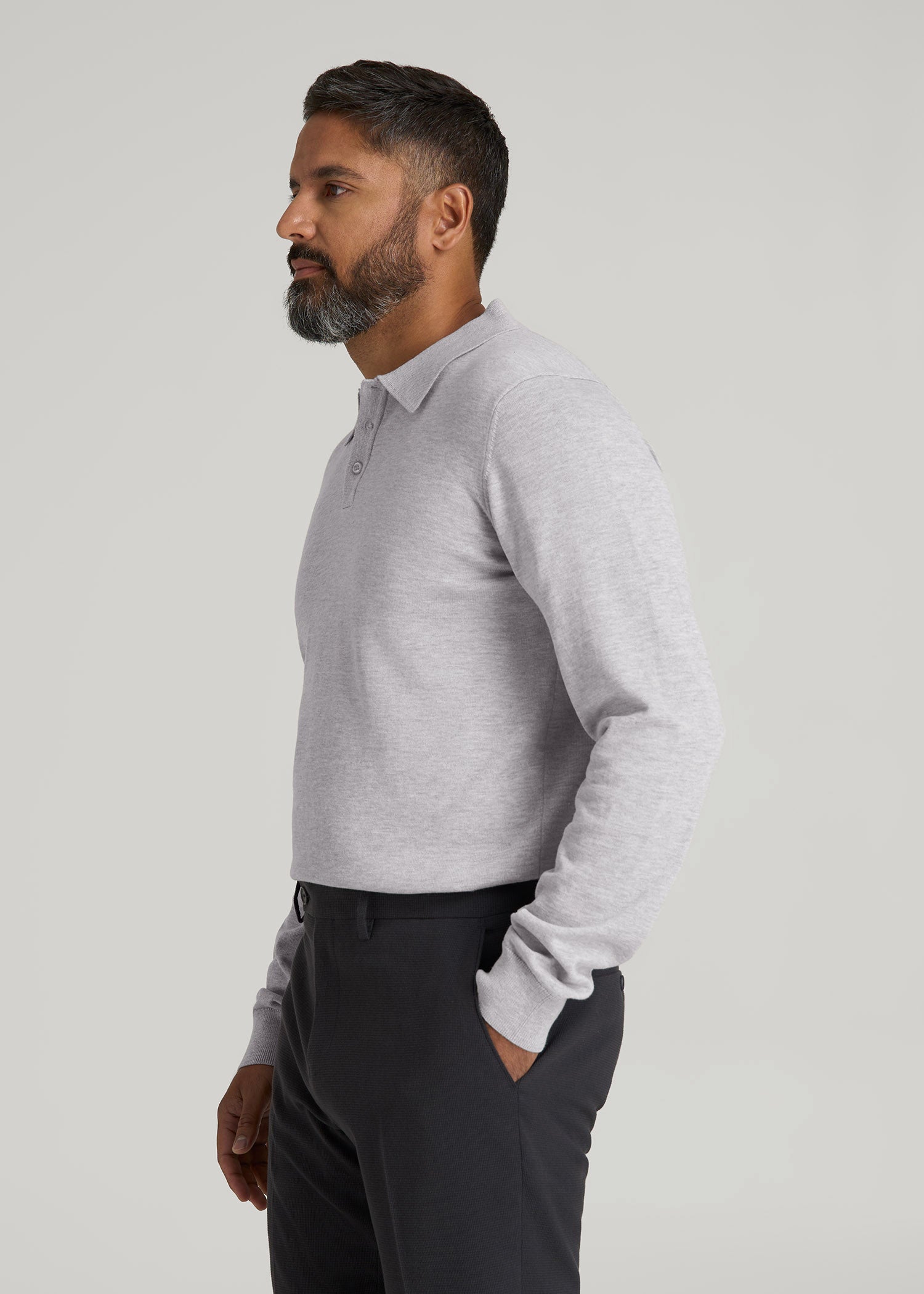 American Tall Outlet | Polo Sweater for Tall Men in Light Grey