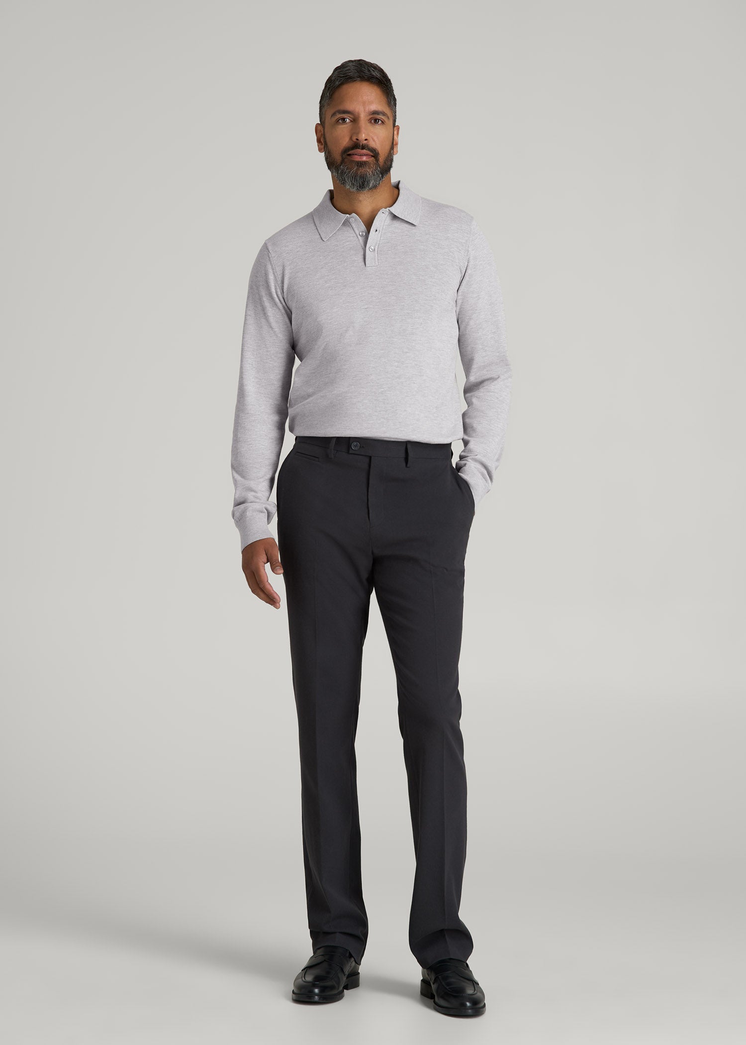 American Tall Outlet | Polo Sweater for Tall Men in Light Grey
