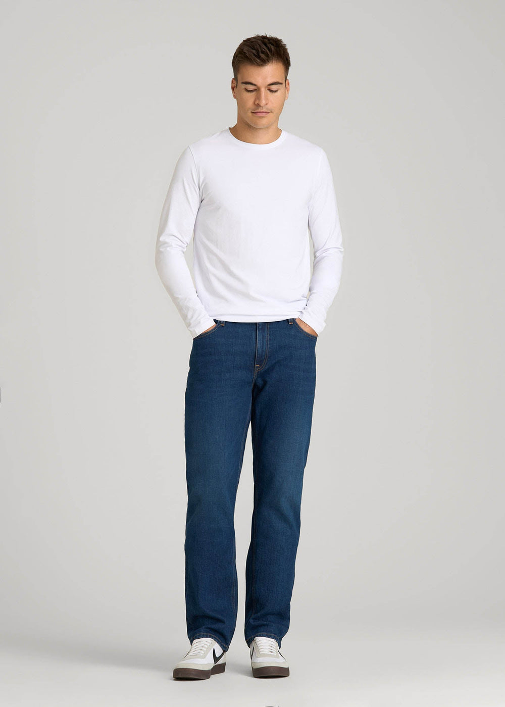 American Tall For Sale | The Essential Modern Fit Crewneck Long Sleeve Tee for Tall Men in White