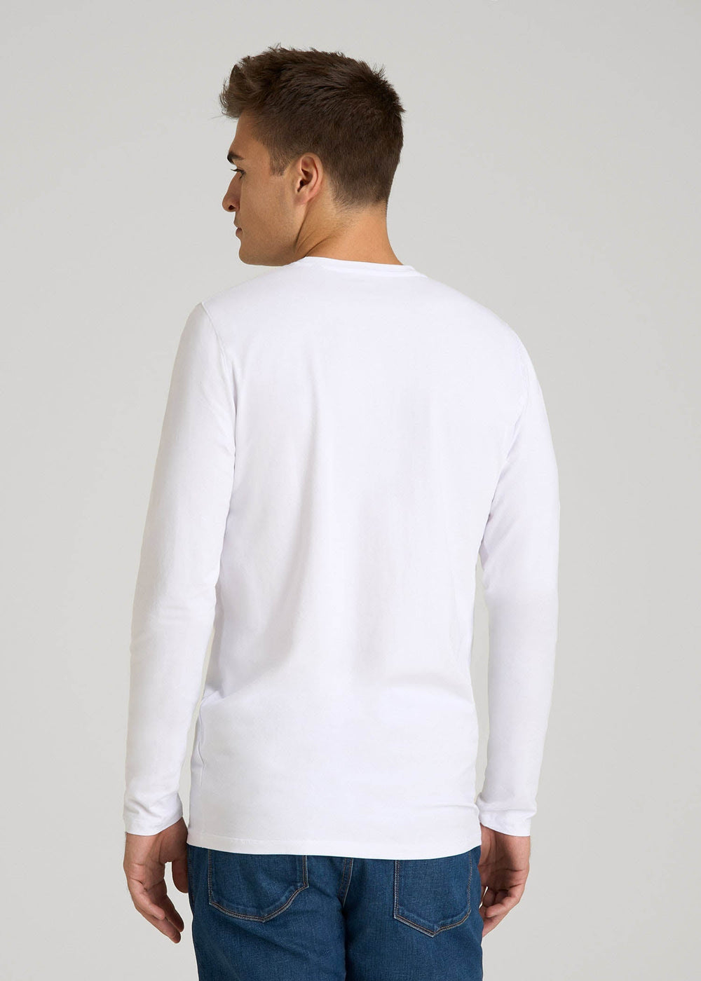 American Tall For Sale | The Essential Modern Fit Crewneck Long Sleeve Tee for Tall Men in White
