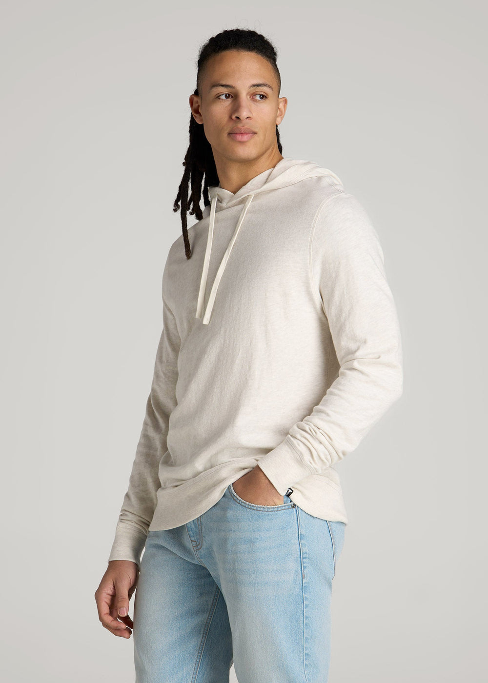 American Tall Discount | Sunwashed Slub Pullover Hoodie for Tall Men in Heathered Oatmeal
