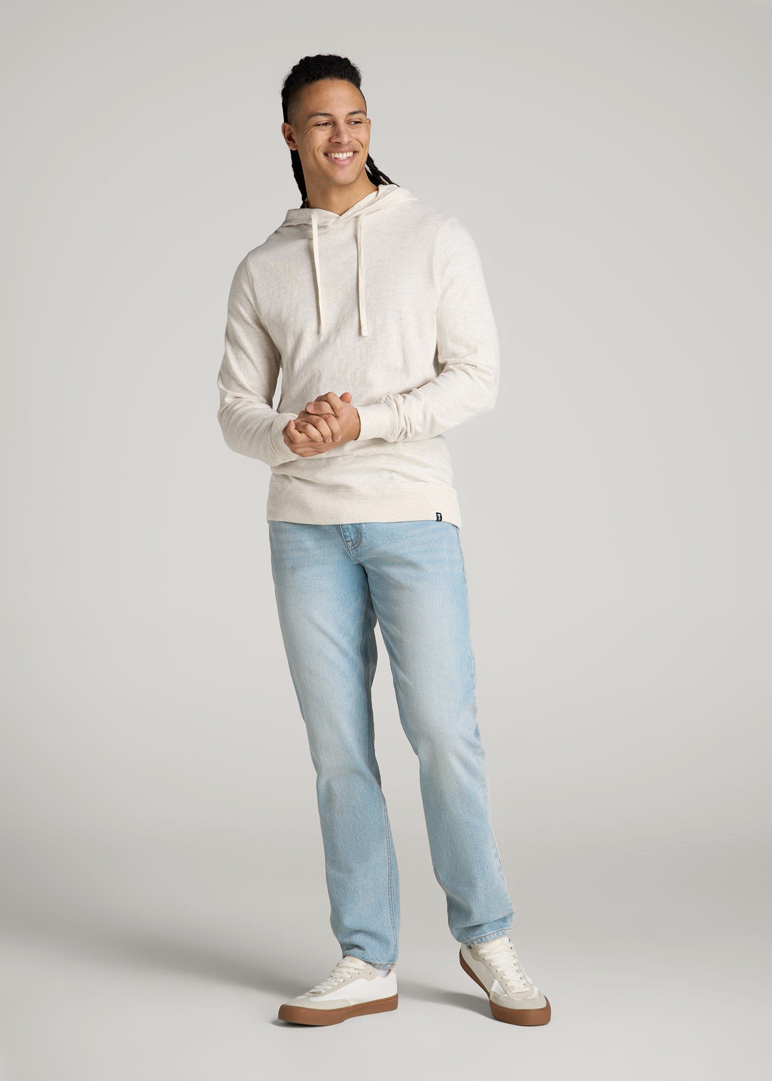 American Tall Discount | Sunwashed Slub Pullover Hoodie for Tall Men in Heathered Oatmeal