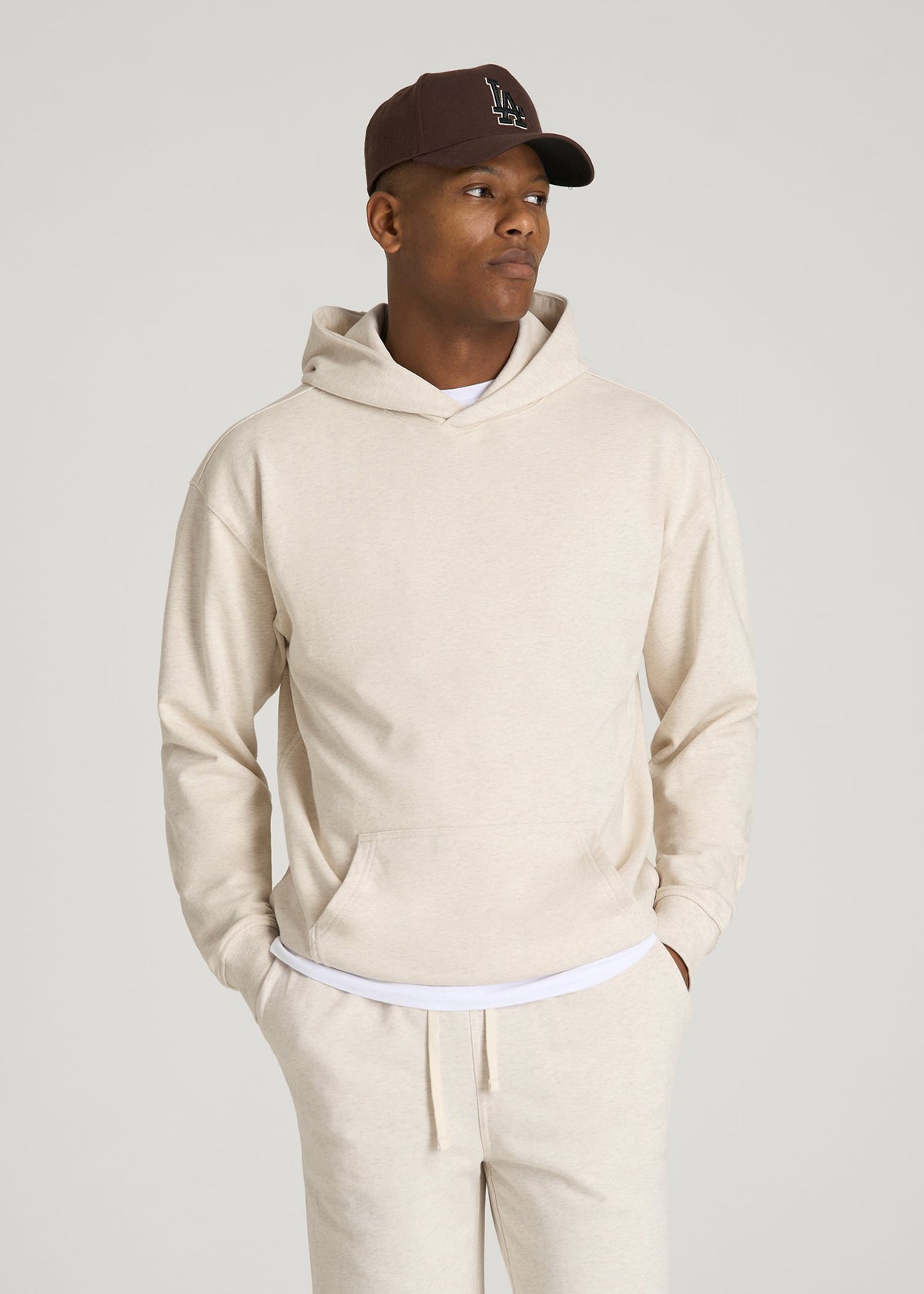 American Tall Discount | Everyday French Terry Popover Hoodie for Tall Men in Heathered Oatmeal