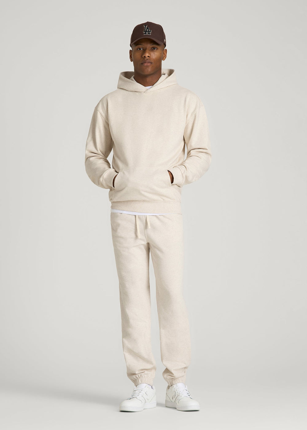 American Tall Discount | Everyday French Terry Popover Hoodie for Tall Men in Heathered Oatmeal