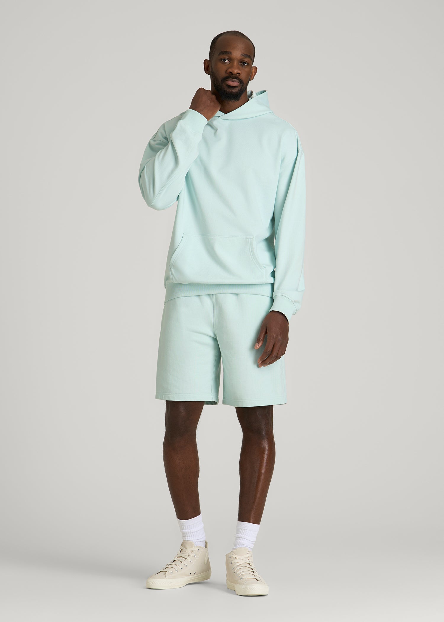 American Tall Sale | Everyday French Terry Popover Hoodie for Tall Men in Opal Blue