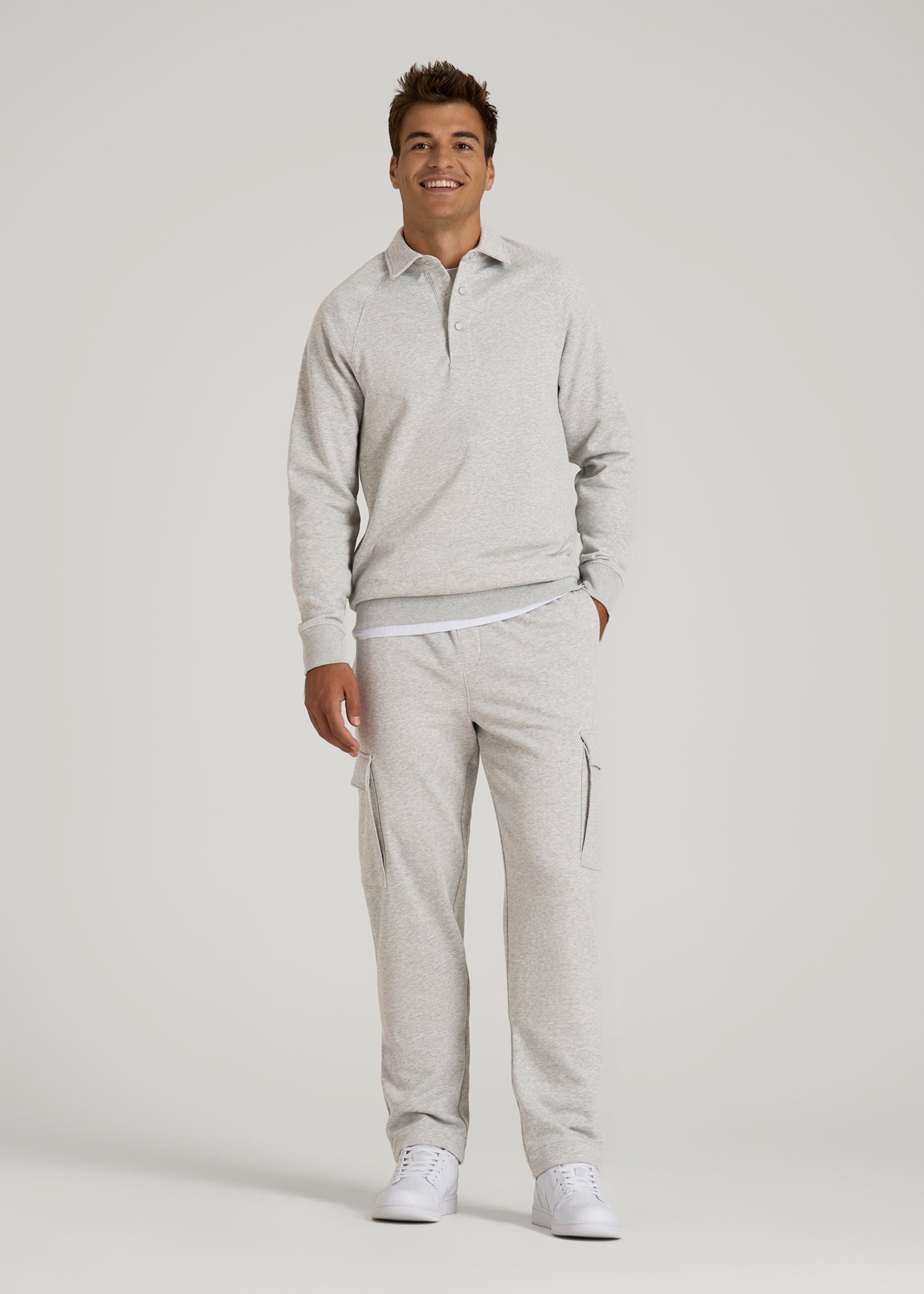 American Tall Online | Wearever Fleece Collared Sweatshirt for Tall Men in Grey Mix