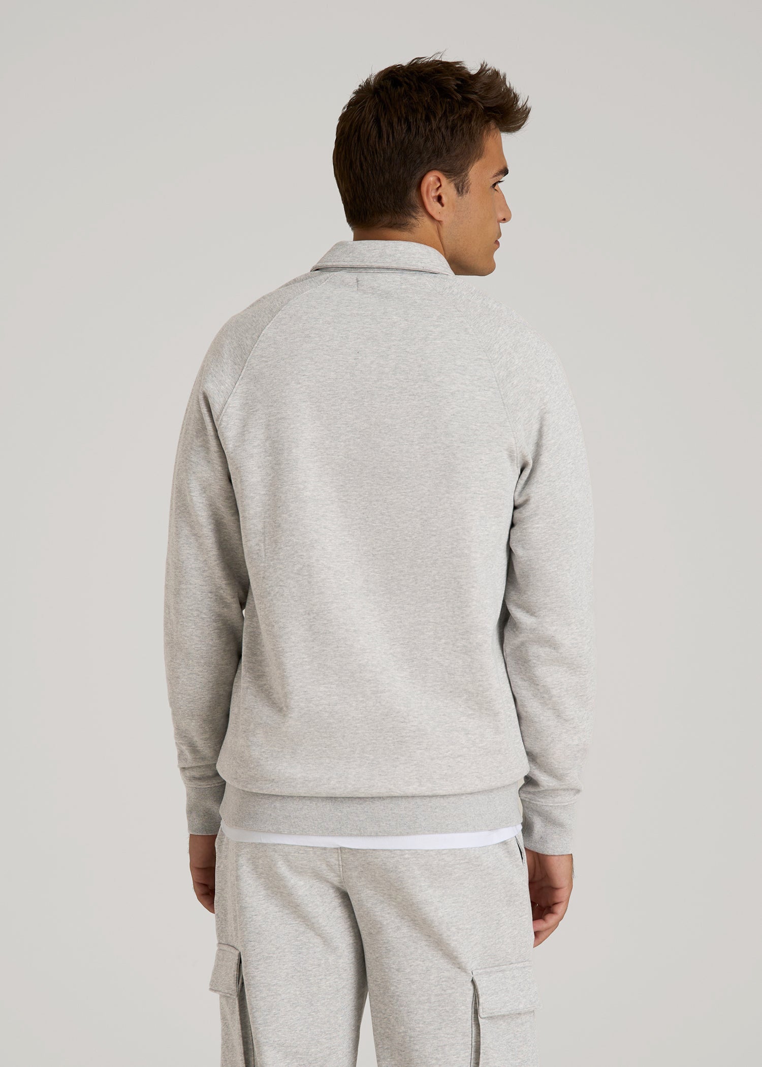 American Tall Online | Wearever Fleece Collared Sweatshirt for Tall Men in Grey Mix