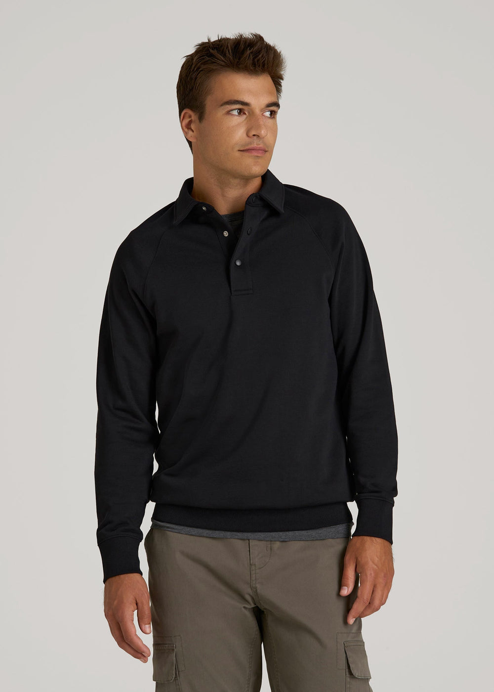 American Tall Outlet | Wearever Fleece Collared Sweatshirt for Tall Men in Black