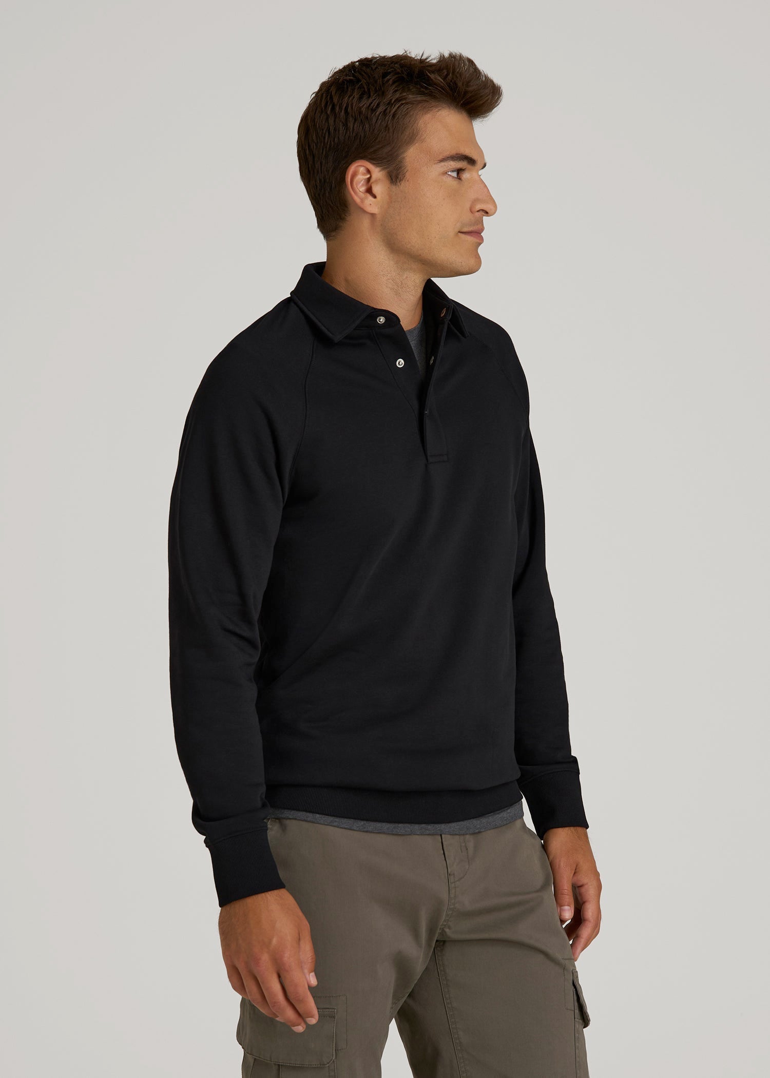 American Tall Outlet | Wearever Fleece Collared Sweatshirt for Tall Men in Black