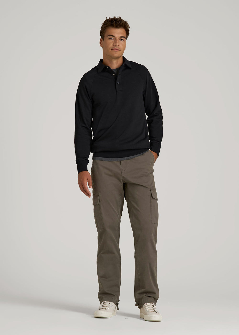 American Tall Outlet | Wearever Fleece Collared Sweatshirt for Tall Men in Black