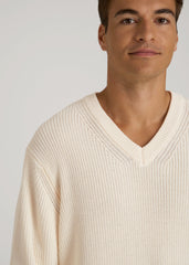 American Tall Sale | Ribbed Knit V-Neck Sweater for Tall Men in Natural