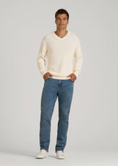 American Tall Sale | Ribbed Knit V-Neck Sweater for Tall Men in Natural