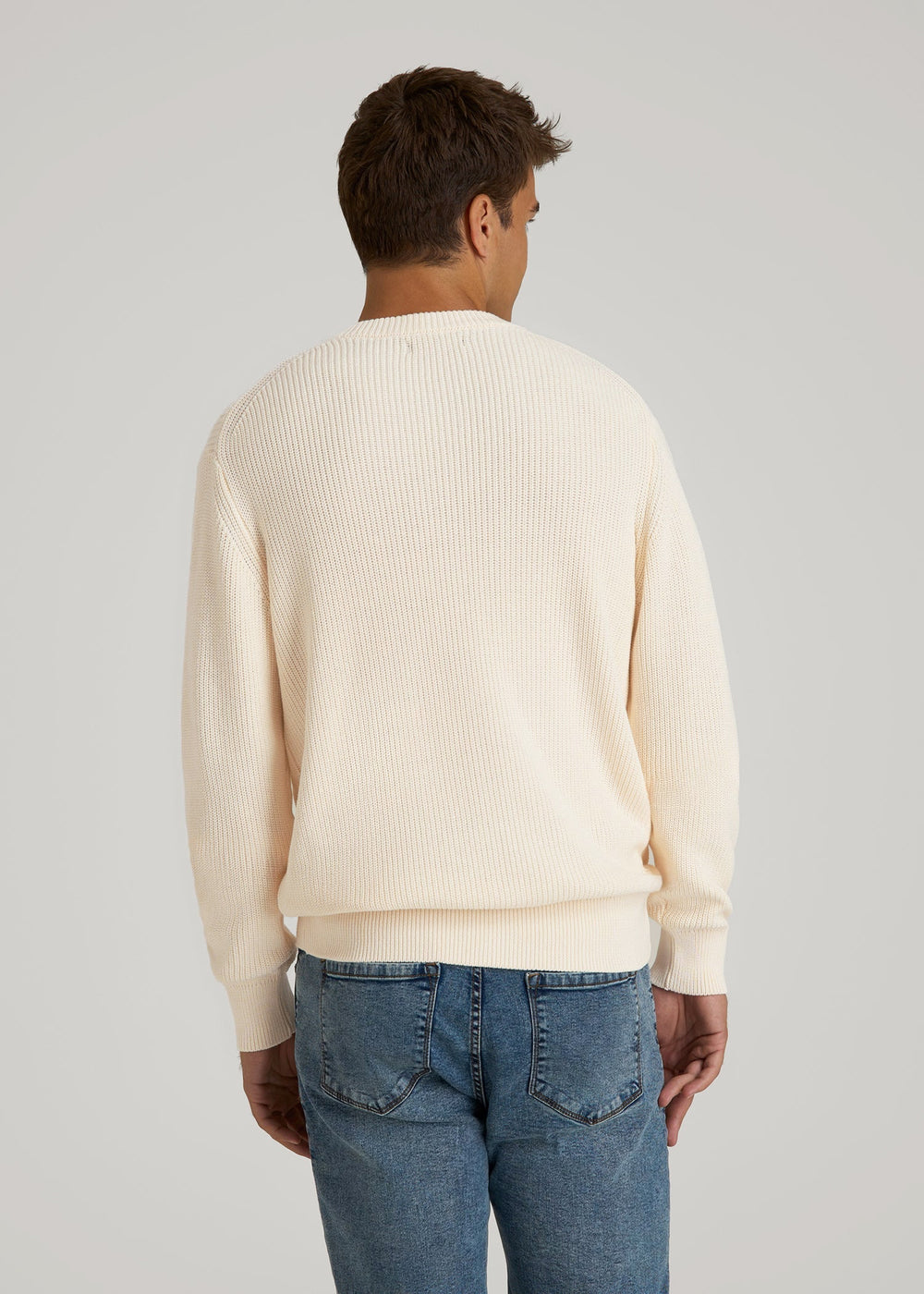 American Tall Sale | Ribbed Knit V-Neck Sweater for Tall Men in Natural